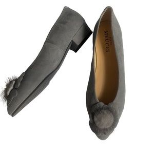 Serto Meucci 8 M Gray Ballerina Pump Suede Rabbit Fur